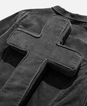 Load image into Gallery viewer, Corduroy Perforated Trucker Jacket W/Cross (Grey)
