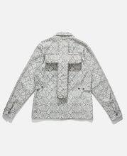 Load image into Gallery viewer, Faux Leather Snakeskin Perforated Cargo Jacket W/Cross (White)
