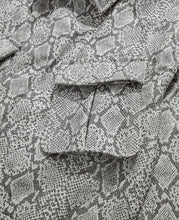Load image into Gallery viewer, Faux Leather Snakeskin Perforated Cargo Jacket W/Cross (White)
