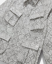 Load image into Gallery viewer, Faux Leather Snakeskin Perforated Cargo Jacket W/Cross (White)
