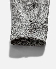 Load image into Gallery viewer, Faux Leather Snakeskin Perforated Cargo Jacket W/Cross (White)
