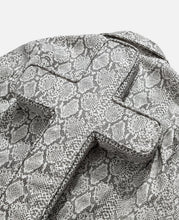 Load image into Gallery viewer, Faux Leather Snakeskin Perforated Cargo Jacket W/Cross (White)
