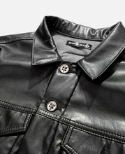 Load image into Gallery viewer, Faux Leather Perforated Trucker Jacket W/Cross (Black)
